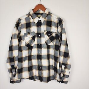 Dixxon Flannel Loud Lacquer Black White Plaid Snap Front‎ Shirt Women's Medium